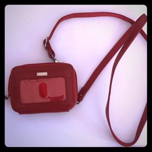Red crossbody wallet.